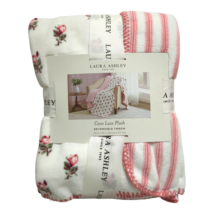 Laura Ashley Coco Luxe Plush Reversible Throw Blanket, 60in x 70in, Pink