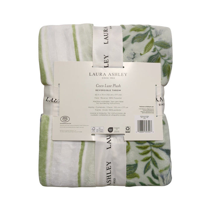 Laura Ashley Coco Luxe Plush Reversible Throw Blanket, 60in x 70in, Sage