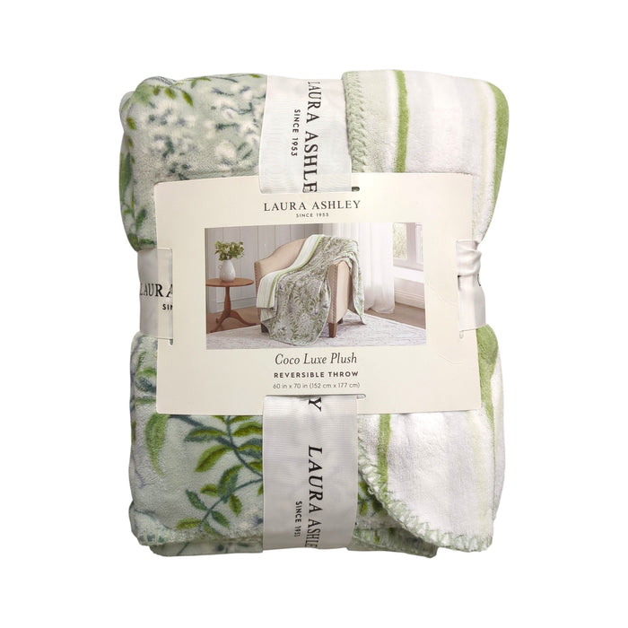 Laura Ashley Coco Luxe Plush Reversible Throw Blanket, 60in x 70in, Sage