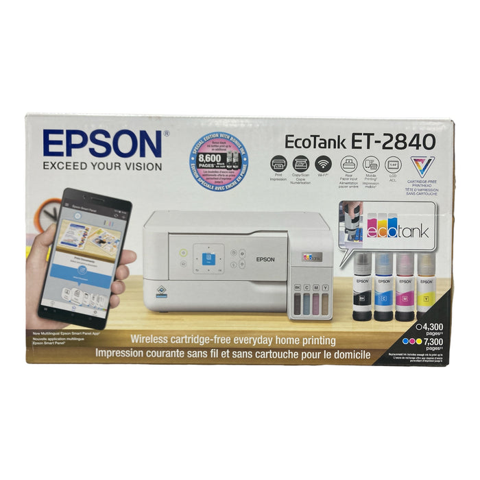 *Open Box* Epson EcoTank ET-2840 SE Color Inkjet All-In-One Printer, White