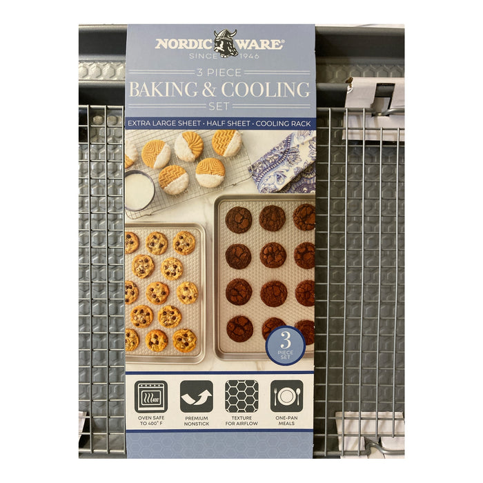 Nordic Ware Non-Stick Baking Sheet and Cooling Rack Set, 3 Piece Silver