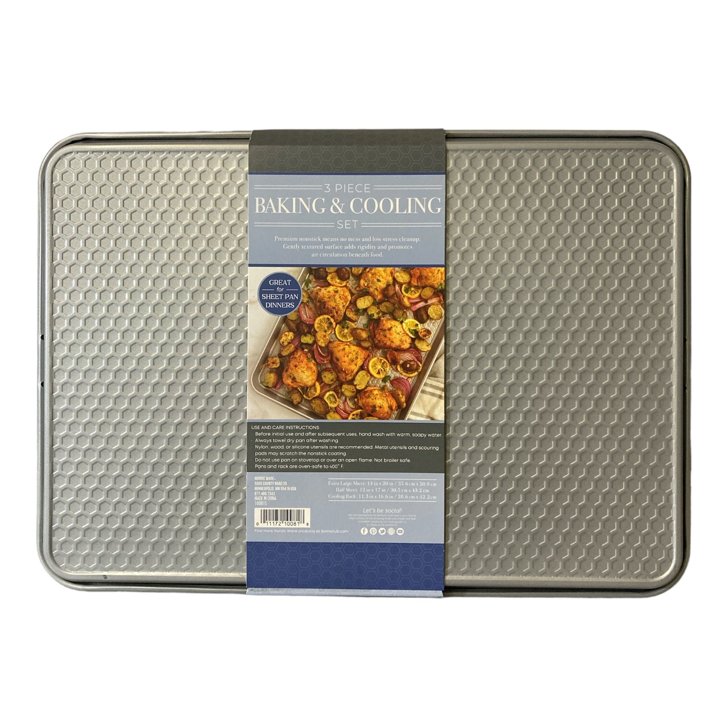 Nordic Ware NonStick Baking Sheet and Cooling Rack Set, 3 Piece Silve