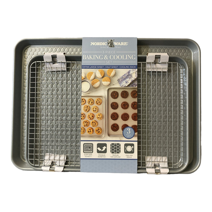 Nordic Ware Non-Stick Baking Sheet and Cooling Rack Set, 3 Piece Silver