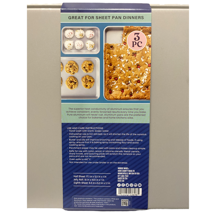 Nordic Ware Aluminum 3-Piece Cookie Sheet Set, Half/Jelly Roll