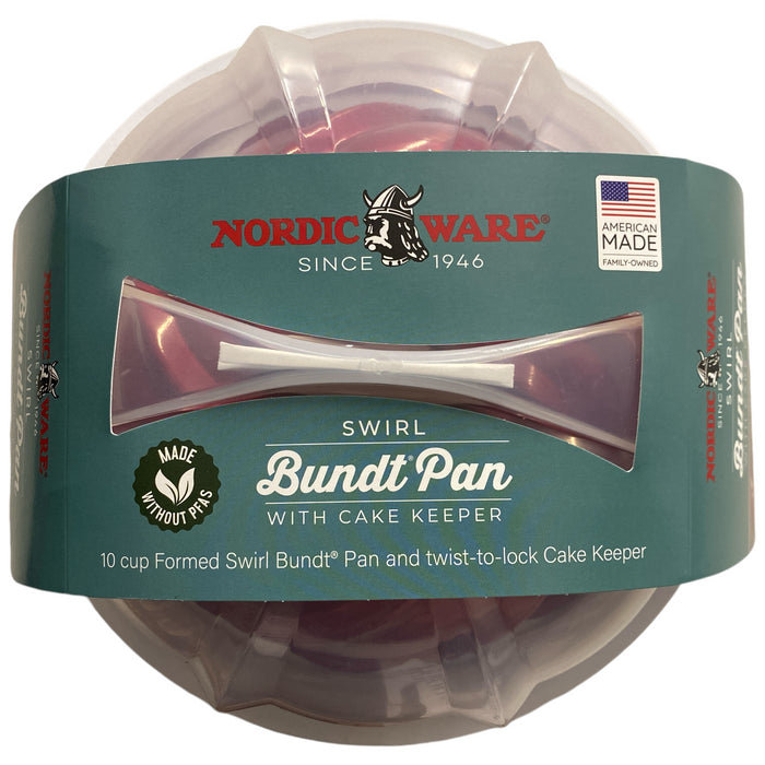 Nordic Ware 2-Piece Swirl Bundt Pan And Bundt Keeper, Red