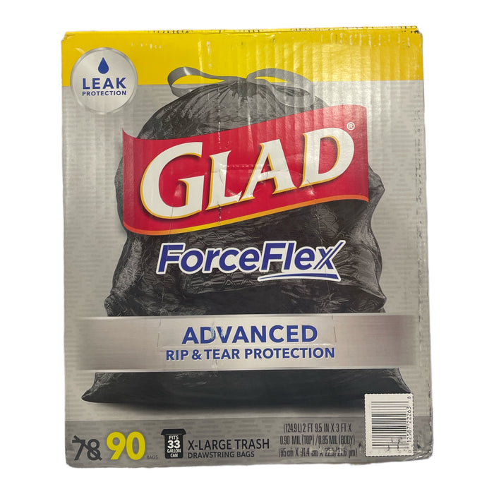 Glad ForceFlex Advanced X-Large 33 Gallon Drawstring Trash Bags, 90 Ct