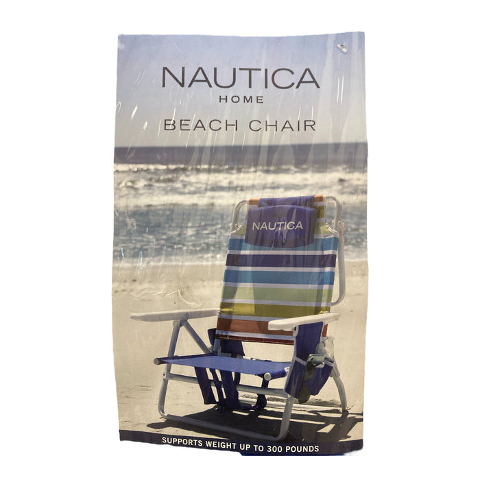 Nautica Portable Beach Chair, Double Cup Holder, Padded Straps (Rainbow Stripe)