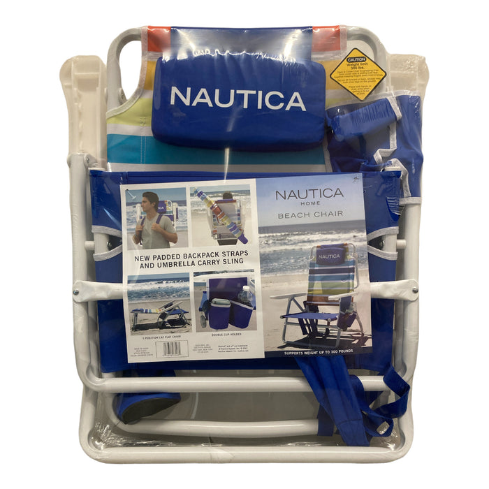 Nautica Portable Beach Chair, Double Cup Holder, Padded Straps (Rainbow Stripe)