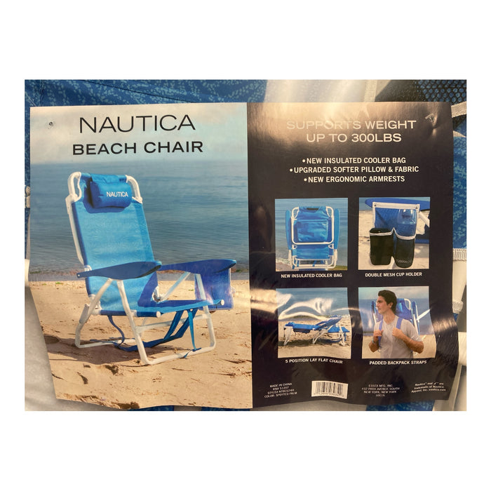 Nautica Beach Chair with Attached Cooler, Dual Cup Holders, and Backpack Straps