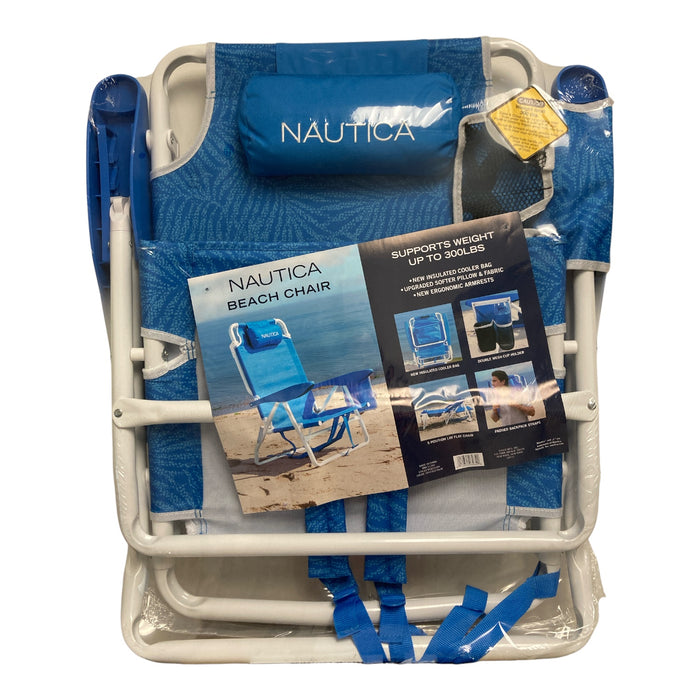 Nautica Beach Chair with Attached Cooler, Dual Cup Holders, and Backpack Straps