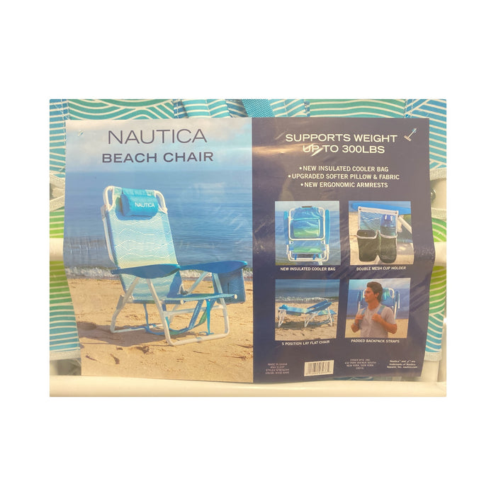 Nautica Beach Chair with Attached Cooler, Dual Cup Holders, and Backpack Straps