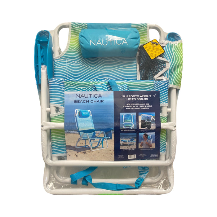 Nautica Beach Chair with Attached Cooler, Dual Cup Holders, and Backpack Straps