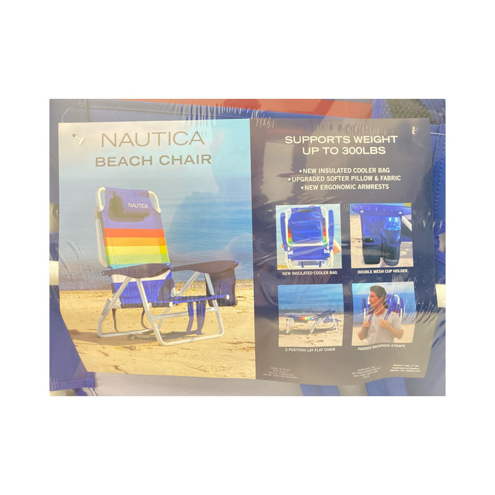 Nautica Folding Beach Chair, Padded Straps Cup Holders, Over The Rainbow, 2pk