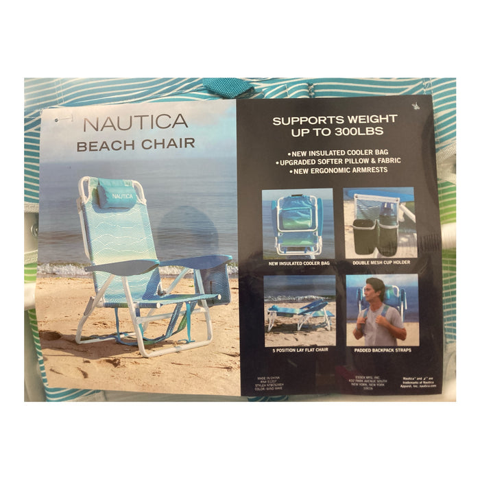 Nautica Portable Folding Beach Chair, Padded Straps Cup Holders, Wind Wave, 2pk