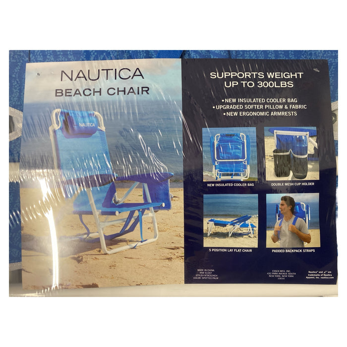 Nautica Folding Beach Chair, Padded Straps Cup Holders, Spotted Palm, 2pk