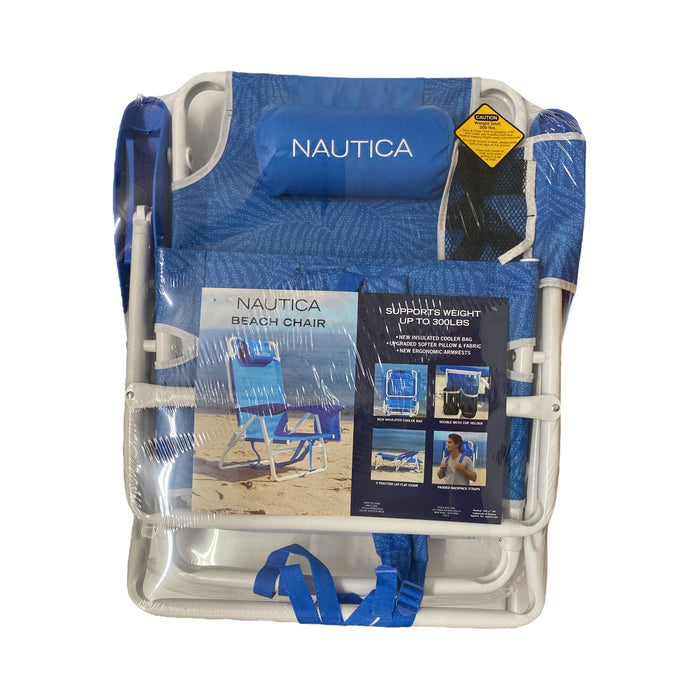 Nautica Folding Beach Chair, Padded Straps Cup Holders, Spotted Palm, 2pk