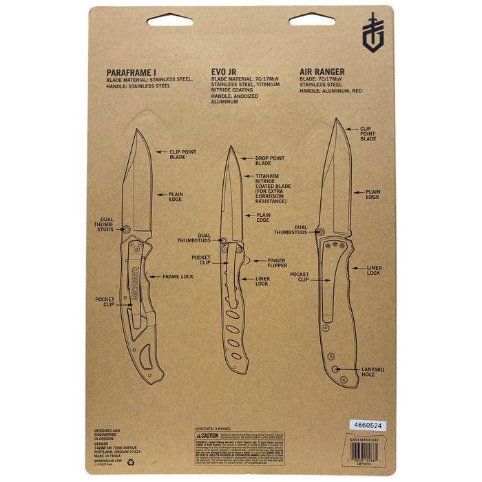 Gerber Greatest Hits Paraframe I, Evo Jr, and Air Ranger Folding Knife Set, 3pk