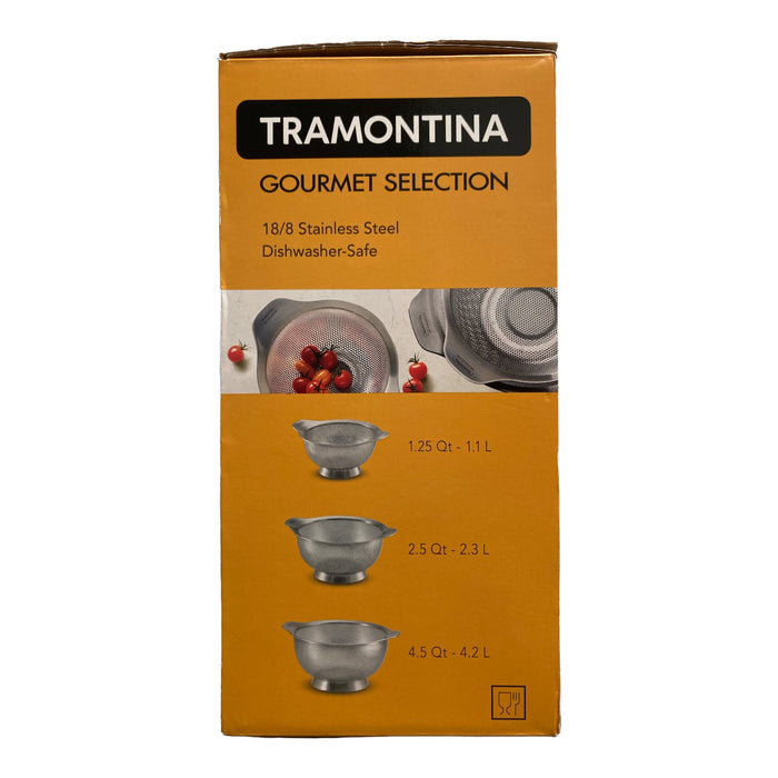 Tramontina Gourmet Selection Stainless Colander Set, 3pc, 1.25Qt, 2.5Qt, 4.5Qt