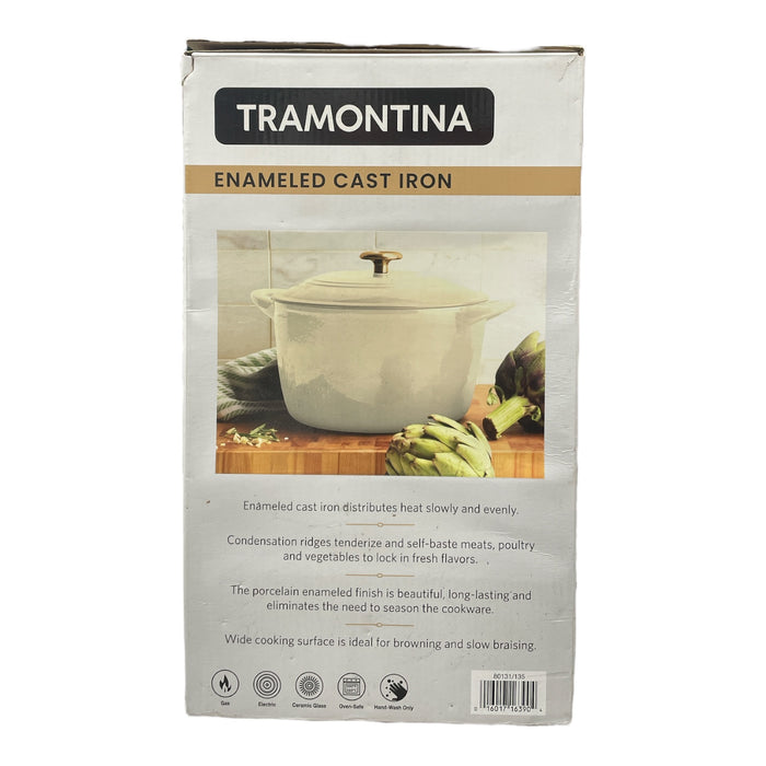 Tramontina 7 Quart Enameled Cast Iron Round Dutch Oven, Latte/Gold Knob