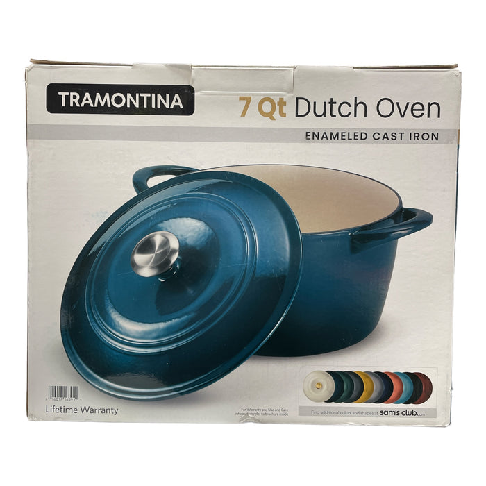 Tramontina Enameled Cast Iron Covered Round Dutch Oven, 7 Quart, Peacock