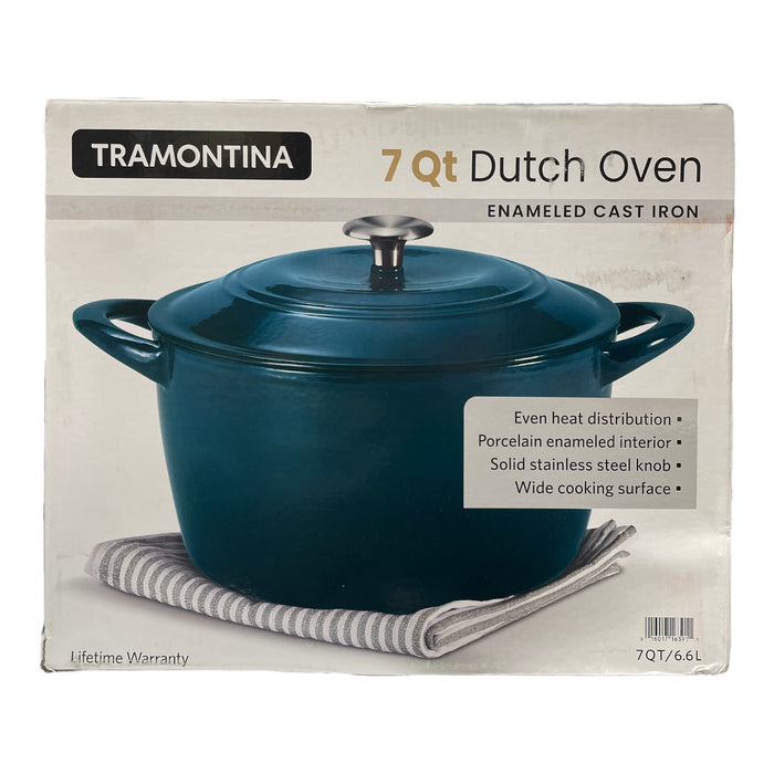 Tramontina Enameled Cast Iron 7-Quart Covered Round Dutch Oven, Peacock