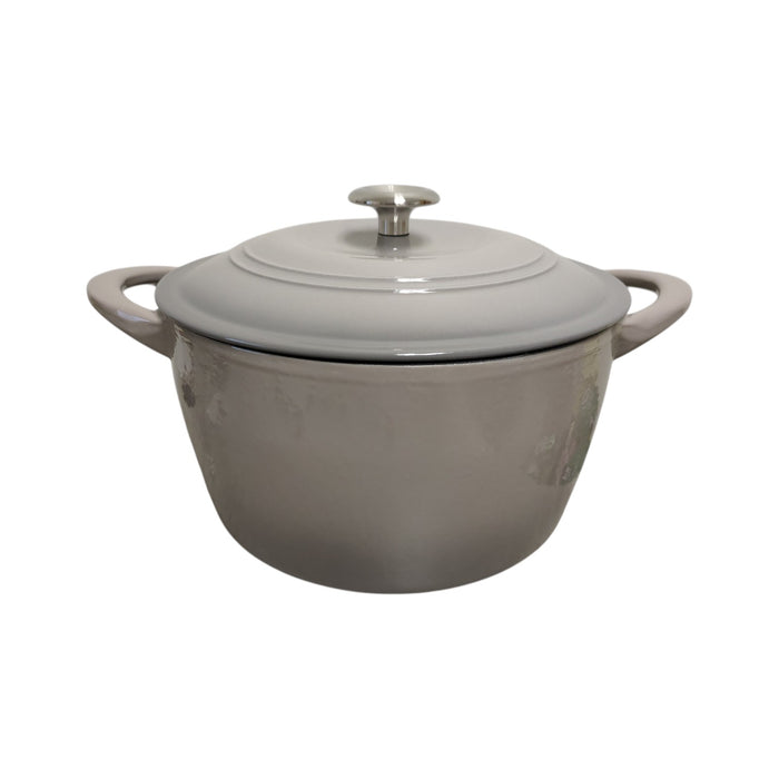 Tramontina 7 Quart Enameled Cast Iron Round Dutch Oven, Oyster/Stainless Knob