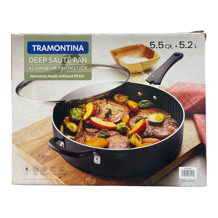 Tramontina 5.5 Quart Aluminum Non-Stick Deep Saute Pan with Lid (Black)