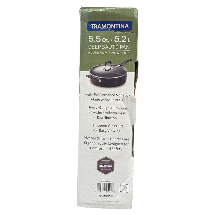 Tramontina 5.5 Quart Aluminum Non-Stick Deep Saute Pan with Lid (Black)