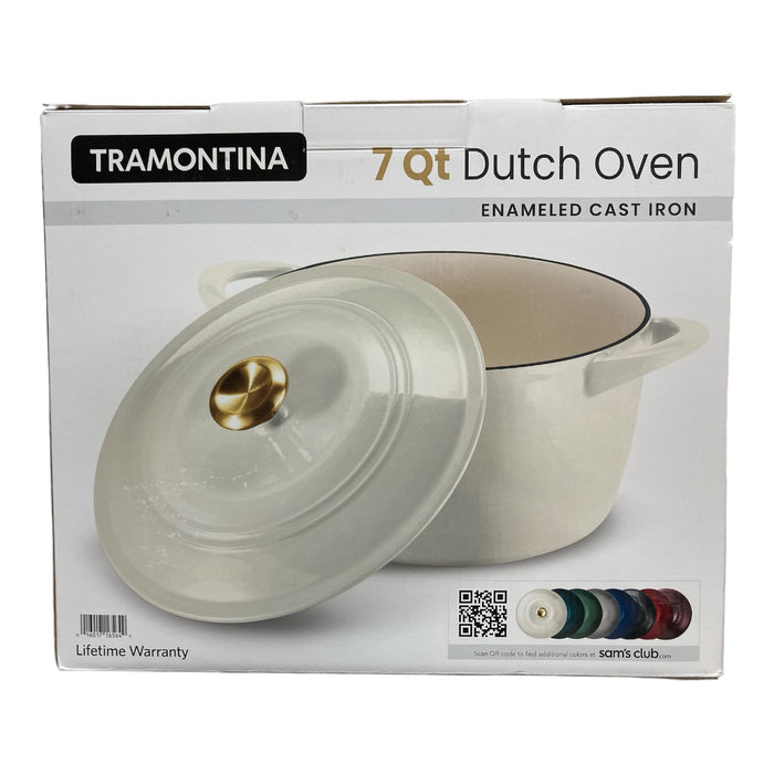 Tramontina Enamel Coated Cast Iron Round Dutch Oven, 7Qt, Latte/Gold Knob