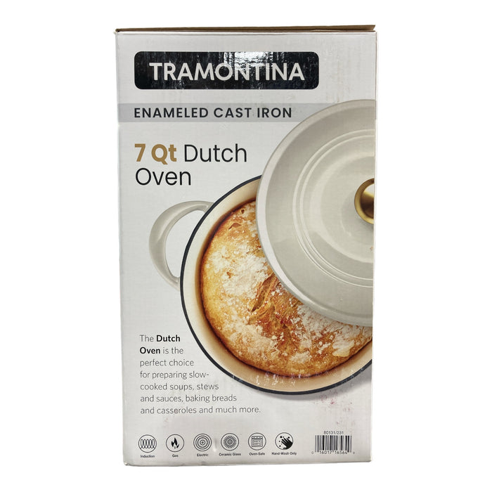 Tramontina Enamel Coated Cast Iron Round Dutch Oven, 7Qt, Latte/Gold Knob