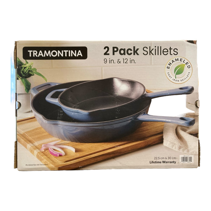 Tramontina Enamel Coated Cast Iron Skillet Set, 2pk, 9" & 12"