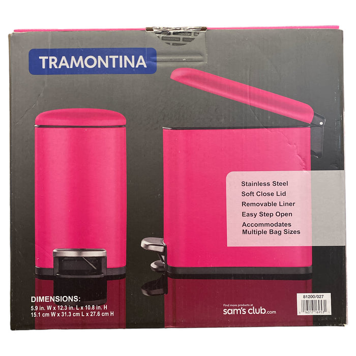 Tramontina 2 Pack Stainless Steel Soft Close 1.6 Gallon Step Trash Cans, Pink