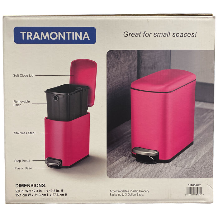 Tramontina 2 Pack Stainless Steel Soft Close 1.6 Gallon Step Trash Cans, Pink