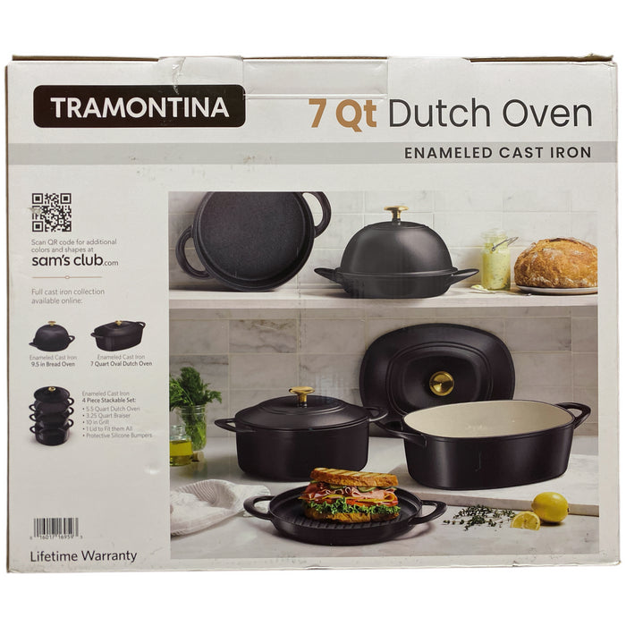 Tramontina 7 Quart Enameled Cast Iron Round Dutch Oven, Black