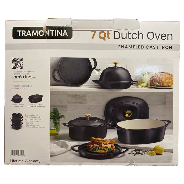 Tramontina 7 Quart Enameled Cast Iron Round Dutch Oven, Black