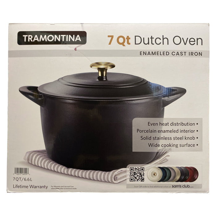 Tramontina 7 Quart Enameled Cast Iron Round Dutch Oven, Black