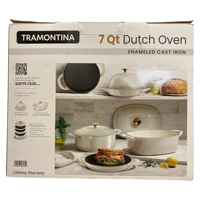 Tramontina 7 Quart Enameled Cast Iron Round Dutch Oven, Latte