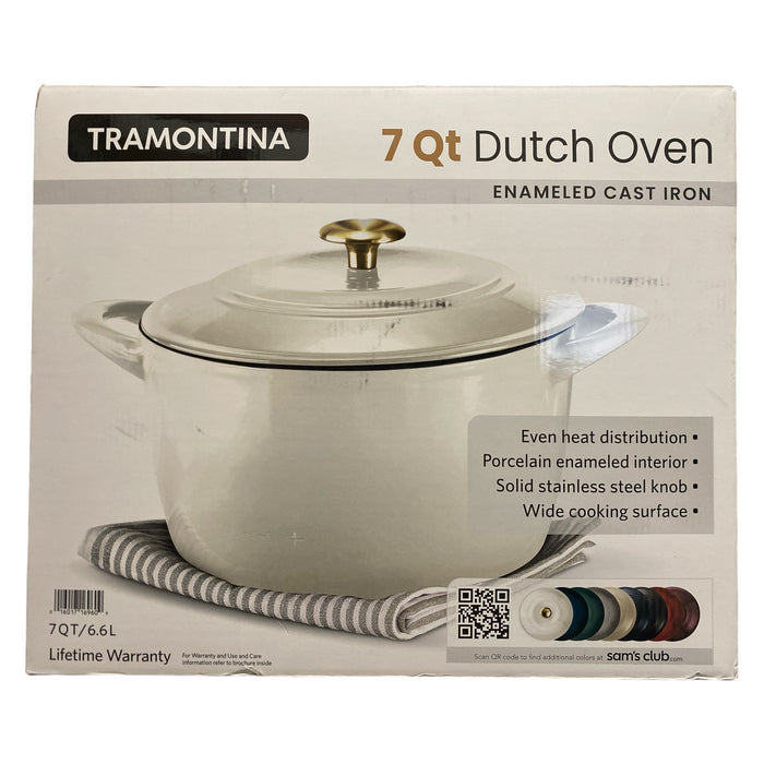 Tramontina 7 Quart Enameled Cast Iron Round Dutch Oven, Latte