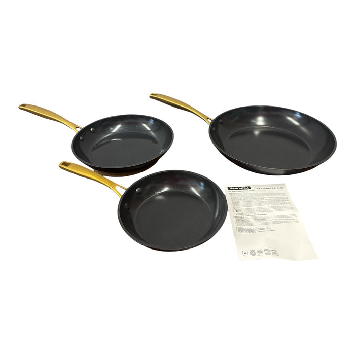 Tramontina 3-Pack Fry Pans, 8" 10" and 12", Cold-Forged, Ceramic Interior, Black