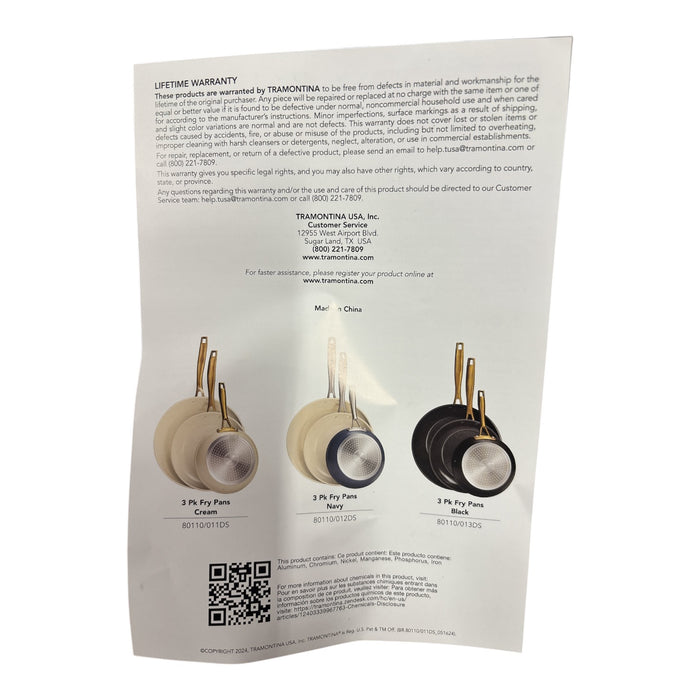 Tramontina 3-Pack Fry Pans, 8" 10" and 12", Cold-Forged, Ceramic Interior, Black