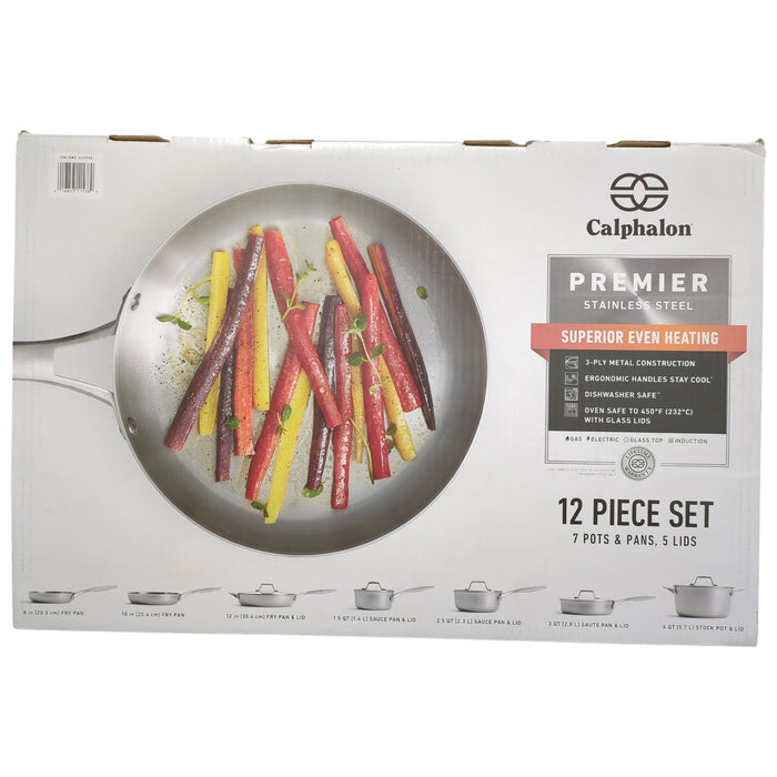 Calphalon Premier 12-Piece Triply Stainless Steel Cookware Set, 2213720