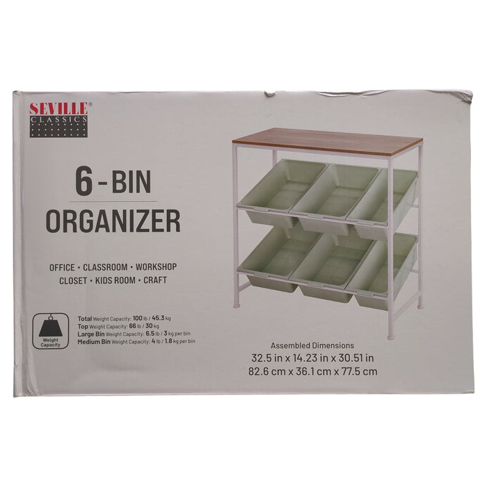 Seville Classics Metal Framed 6-Bin Organizer, Includes 6 Polypropylene Bins