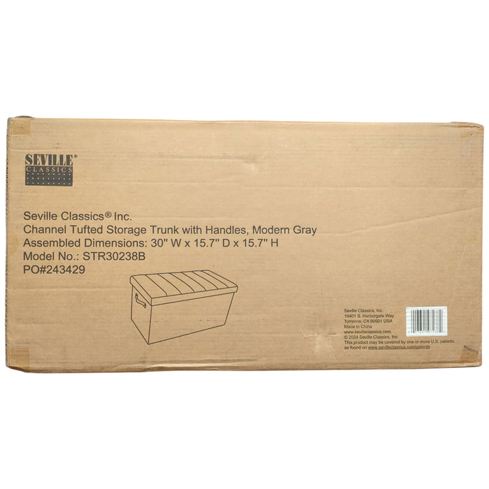 Seville Classics Foldable Storage Bench Ottoman with Handles, Modern Gray