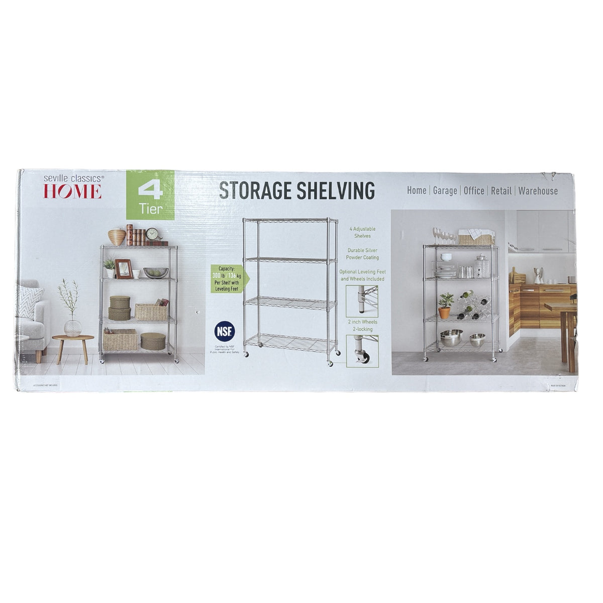 Seville Classics 4Tier Steel Wire Shelving with Wheels, 36" W x 14" D