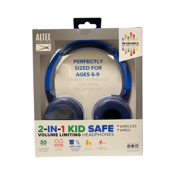 Altec Lansing Kid Safe 2-in-1 Bluetooth Wireless Headphones, Knight Blue