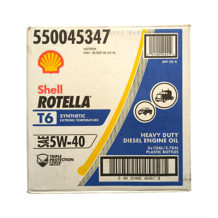 Shell Rotella T6 5W-40 Synthetic Heavy-Duty Diesel Engine Oil, 3pk/1Gal Bottles