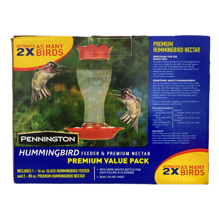 Pennington Glass Hummingbird Feeder & 2 packs of 80oz Nectar