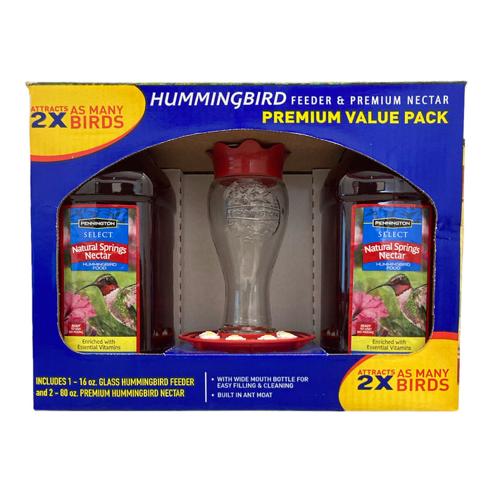 Pennington Glass Hummingbird Feeder & 2 packs of 80oz Nectar