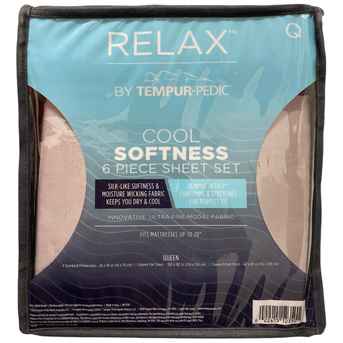 RELAX by Tempur-pedic Cool Softness 6 Piece Sheet Set, Queen, Grey