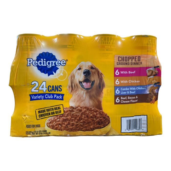 Pedigree Chopped Ground Dinner Wet Dog Food Variety Pack, 24 Cans, 13.2oz